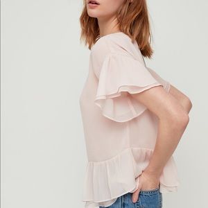 ARITZIA LITTLE MOON KIARA PINK SHORT SLEEVE BLOUSE